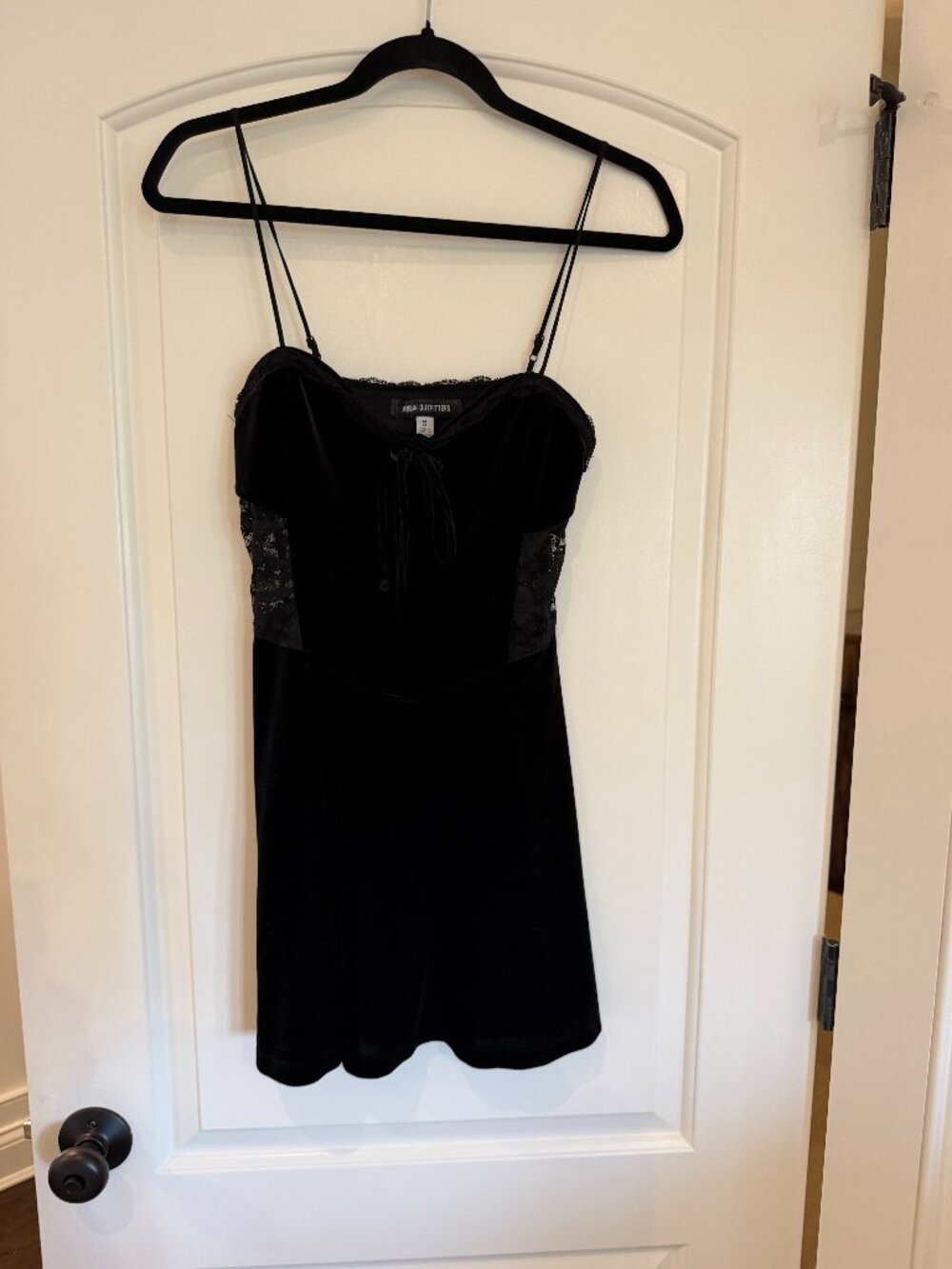 Urban Outfitters black velvet mini dress with lace features
